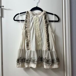 Altar'd State Cream and Brown Floral Blouse